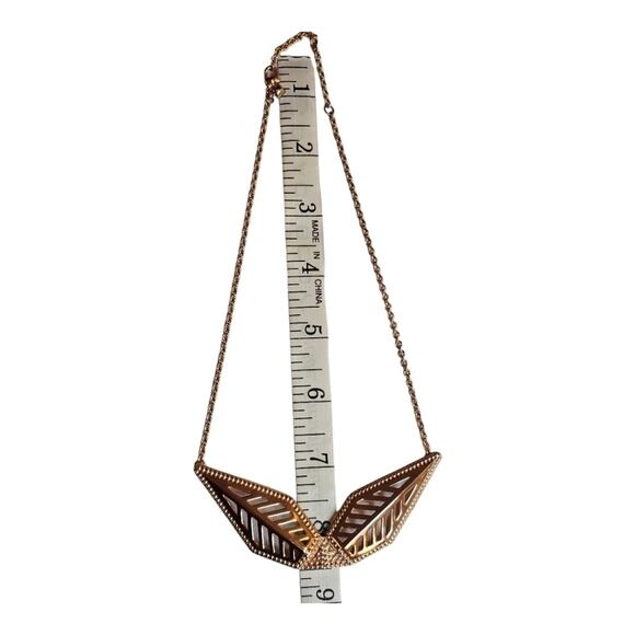 Rebecca Minkoff Rose Gold Plated Double Blade Chevron Style Necklace 17.5 - 18.5 - Picture 4 of 8